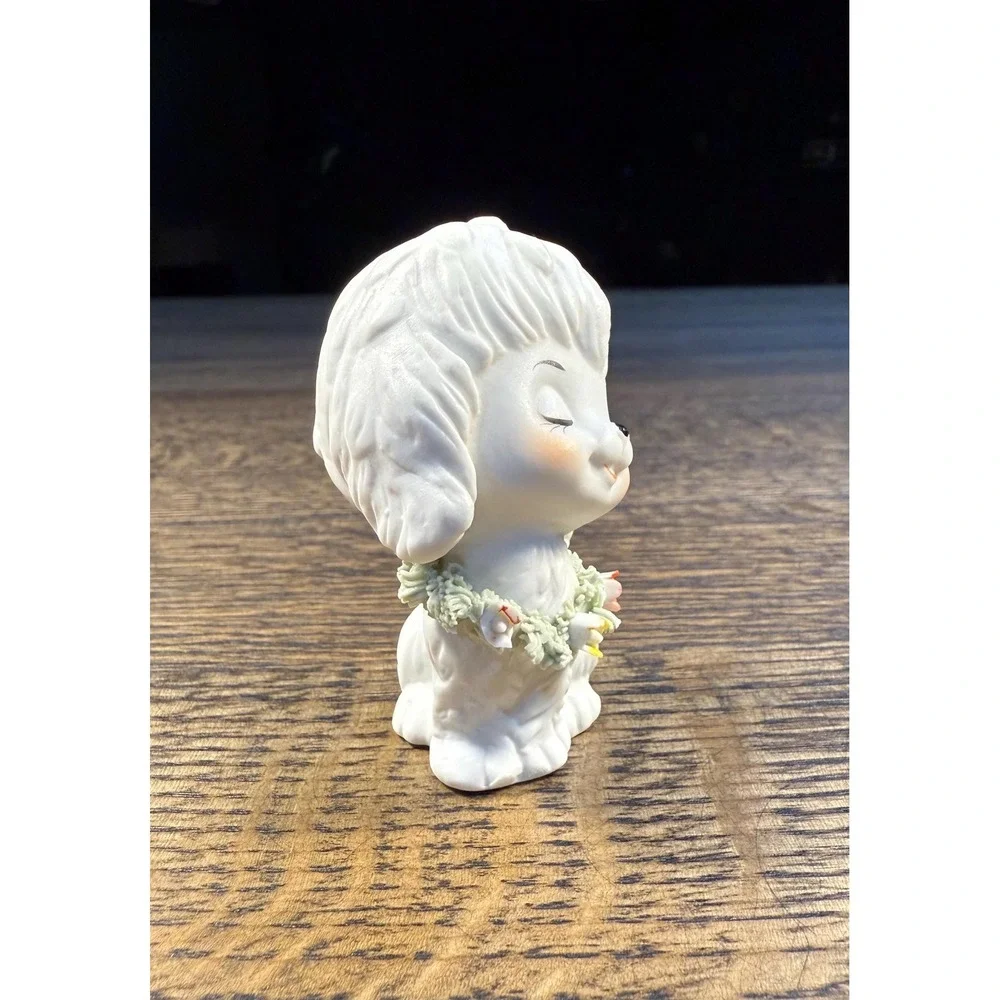 Vintage Ceramic Puppy Figurine – 1950s Japan‎ Dog with Floral Collar, 2.5